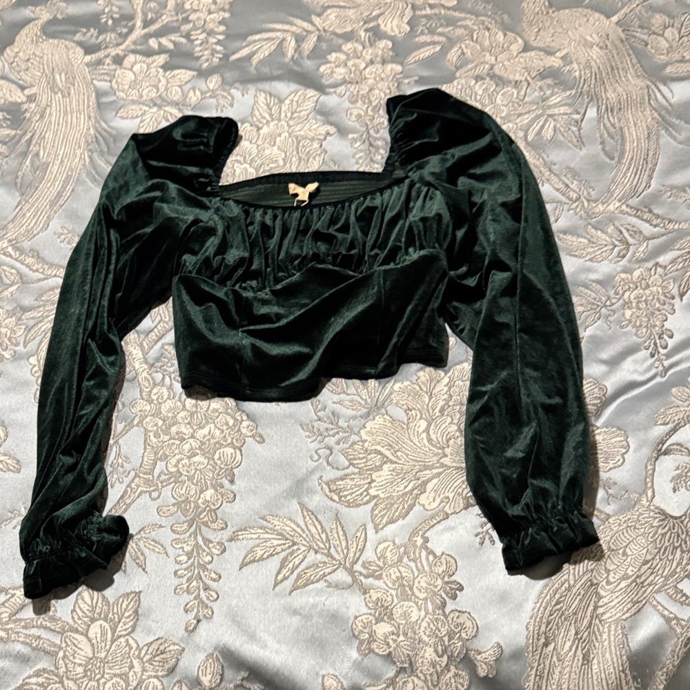 Chelsea & Violet Dark Green Velvet Crop Top